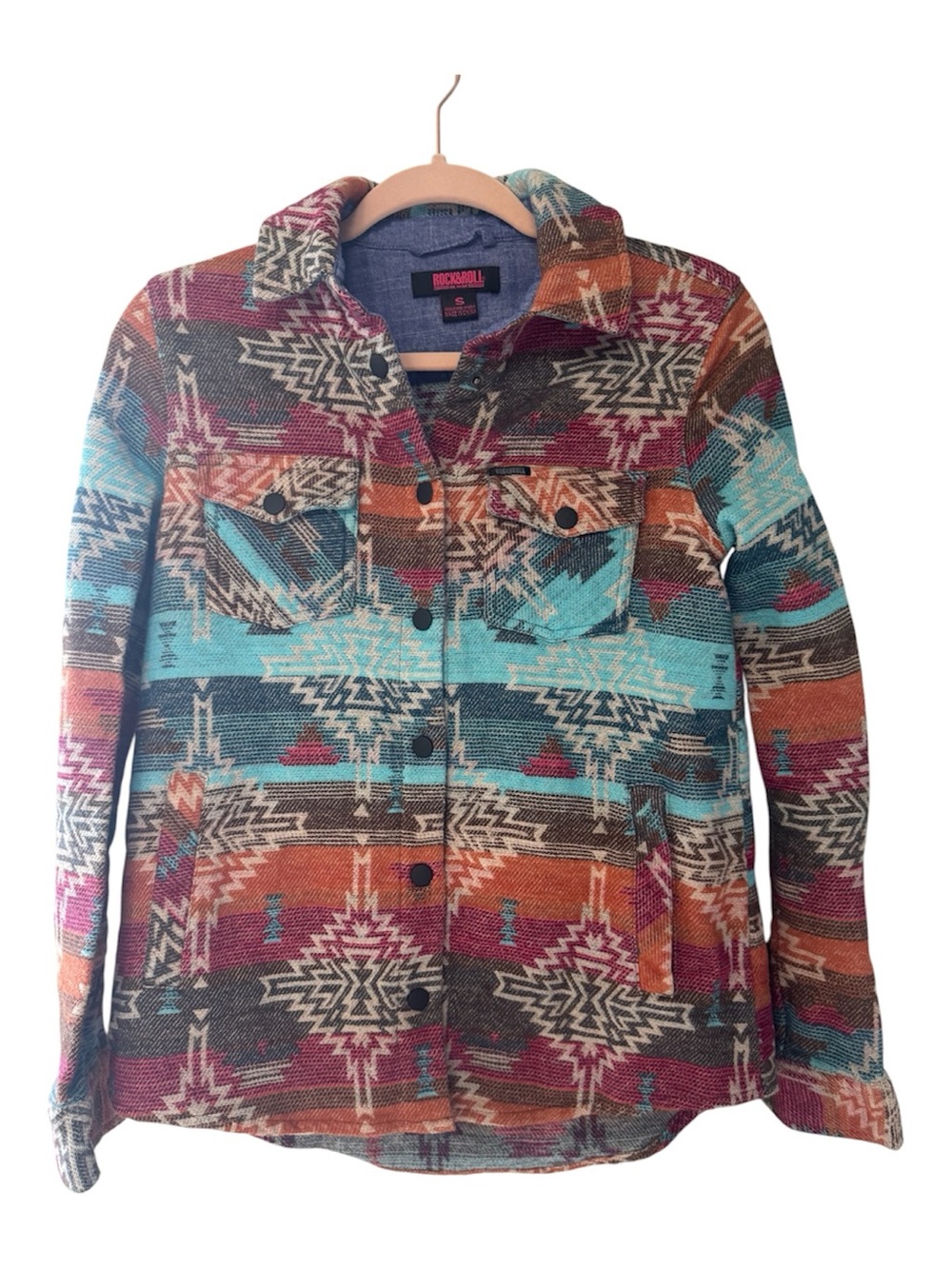 Rock & Roll Denim Cowgirl Aztec Southwestern Shacket Jacket S